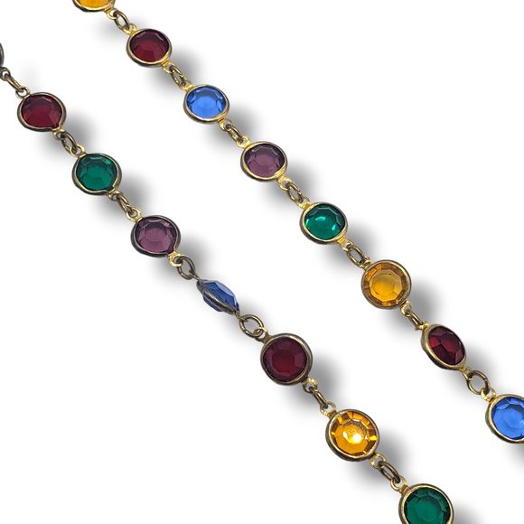 Faceted Gem Color Beads Bezel Set Gold Tone Chain Necklace - Picture 7 of 7
